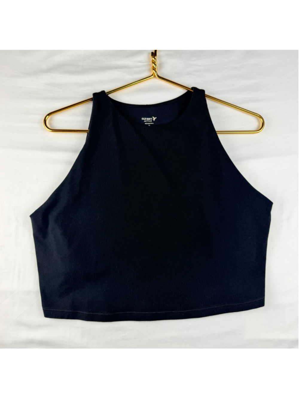 Old Navy PowerChill High Neck Sports Bra Crop Tank XL Black Athleisure Go-Dry
